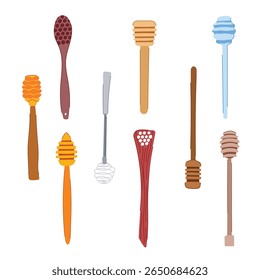 mel dipper stick definir desenho animado. néctar de cera de abelhas, própolis de pólen, rainha trabalhadora mel dipper stick sinal.