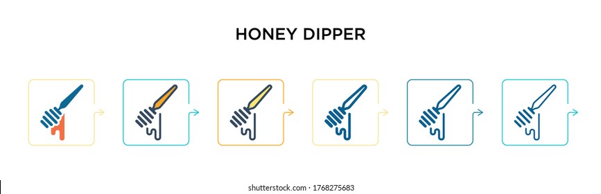 Icono del vector del pimiento de miel en 6 estilos modernos diferentes. Iconos de cuentagotas de color negro, de dos colores diseñados en el estilo relleno, contorno, línea y trazo. La ilustración vectorial se puede usar para web, móvil, ui