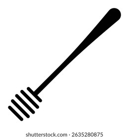Honey dipper vector icon. Wooden honey stick silhouette for beekeeping, sweet food, kitchen utensil, organic honey product, or natural dessert illustration. Isolated on white background.