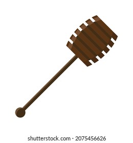 Honey dipper. A wooden spoon for honey having the shape of a spindle, from which honey flows evenly and gently. Vector illustration isolated on a white background for design and web.