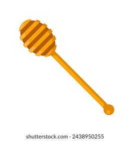 Honey Dipper. Wooden Spoon for liquid sweetness. Wooden dipper, honey stick or spoon with round part. Traditional food utensil. Honey scoop icon or logo. Beekeeper tool. Vector illustration