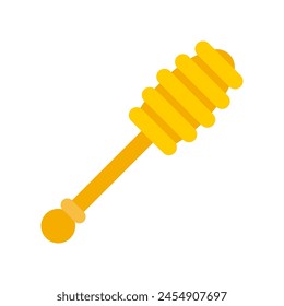 honey dipper, wooden spoon for liquid sweetness, honey stick or spoon with round part, traditional food utensil, beekeeper tool, flat vector illustration