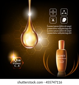 Honey double Serum and Vitamin Beauty Concept Skin Care Cosmetic.Background Vector Concept , serum anti age intensive
