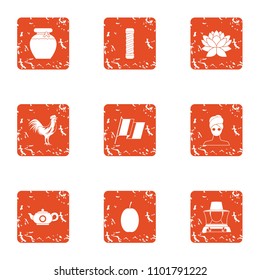 Honey drink icons set. Grunge set of 9 honey drink vector icons for web isolated on white background