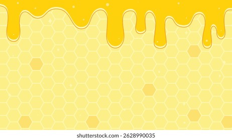 Honey Drip Background with Hexagon Pattern - Cute Yellow Bee Theme