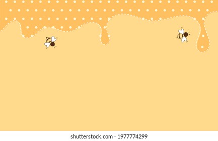 Honey drip and bee cartoons on yellow background vector illustration.