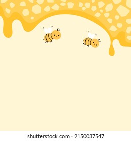 Honey drip and bee cartoons on yellow background vector illustration.