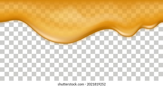 Honey drip flow.. Oil, honey,caramel, maple syrup or sauce splash wave, Liquid texture, isolated on transparent background. Vector illustration