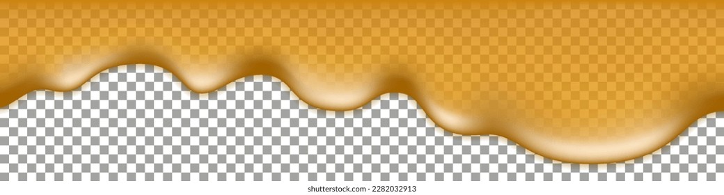 Honey drip flow.. Oil, honey,caramel, maple syrup or sauce, orange juice splash wave, fruit jam dessert topping. Liquid organic texture, isolated on transparent background. Vector illustration