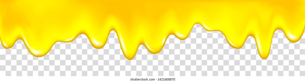 Honey Drip. Golden Syrup, Caramel, Jam, Liquid Oil. Yellow Paint. Dripping Pineapple, Lemon, Orange, Mango Jelly. Vector Juice Background. 