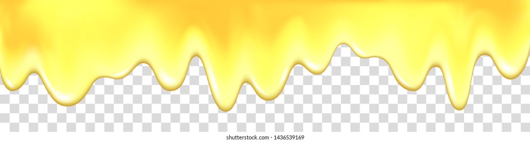 Honey Drip. Golden Syrup, Caramel, Jam, Liquid Oil. Yellow Paint. Dripping Pineapple, Lemon, Orange, Mango Jelly. Vector Juice Background. 