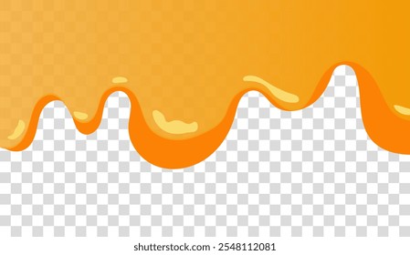 Honey drip illustration. Bright orange dripping fluid on a transparent background, resembling honey or syrup, perfect for food or sweet-themed designs.