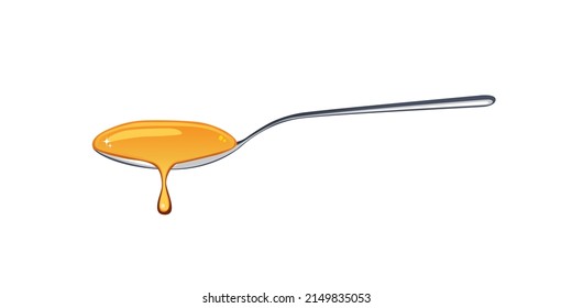 Honey drip in a spoon isolated on white background.