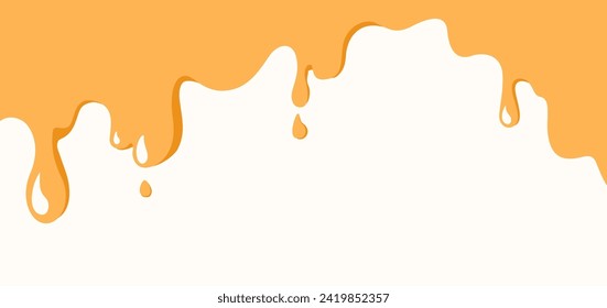 Honey drip vector illustration. Liquid drop yellow color banner background. Sweet food organic border design.