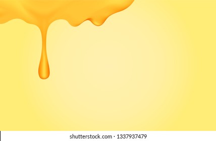 honey dripping with honey dipper isolated on yellow gold background, honey liquid drop golden of honeycomb for graphic, honey drip splash flowing from top, syrup sweet and sticky flowing splash drip