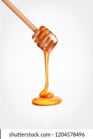 Honey dripping from honey dipper stick.