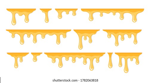 Honey dripping. Golden yellow realistic syrup. Liquid melt illustration Splashes oil vector template. Vector illustration 