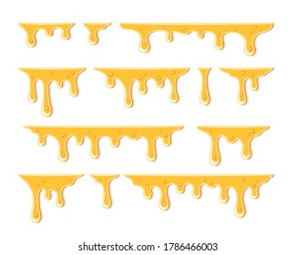 Honey dripping. Golden yellow realistic syrup. Liquid melt illustration Splashes oil vector template. Vector illustration 