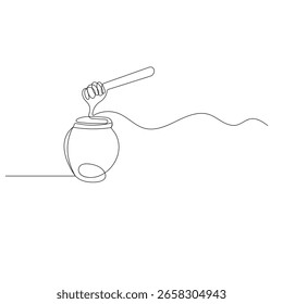Icono de goteo de miel dibujo continuo de una línea de Ilustración vectorial de contorno