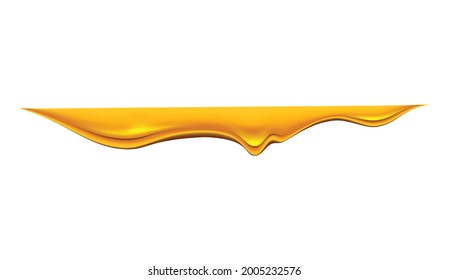 Honey dripping on white background. Golden flow syrup, caramel flowing or liquid melt template. Colorful delicious honey drops