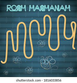 Honey dripping in a rosh Hashanah neon poster. - Vector