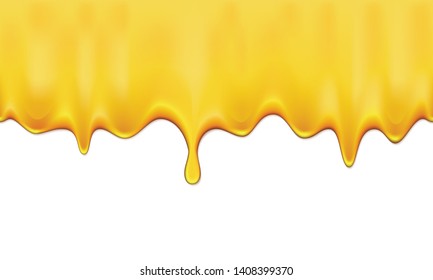 Honey dripping seamless pattern. Realistic flowing honey on a white background.