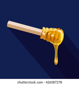 honey dripping from a spoon, on a blue background. 
