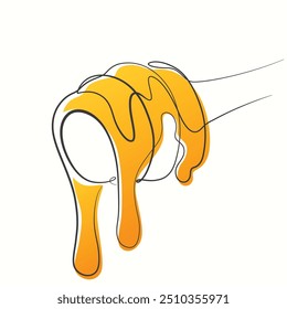 Honey dripping from stick one line drawing. Honey dripping from honey stick single line illustration. Honey stick minimalist line art