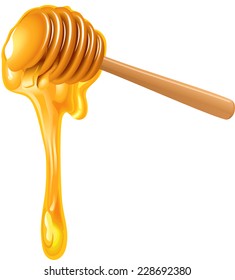 Honey dripping from wooden honey dipper