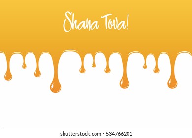 Honey drips down. Happy New Year, Shana Tova greetings. Vector illustration for Rosh Hashanah card, wallpaper, brochure.