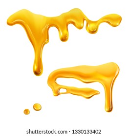 Honey drips on white background