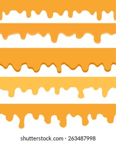 Honey  drips seamless borders set isolated on white background, vector illustration