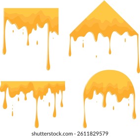 Honey drips and drips, sweet bee yellow honey drips down the surface. Stock vector illustration
