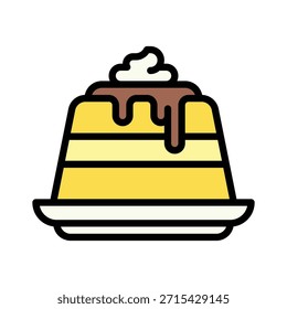 Honey Drizzled Pudding Dessert Vector Illustration, Filled Style Icon