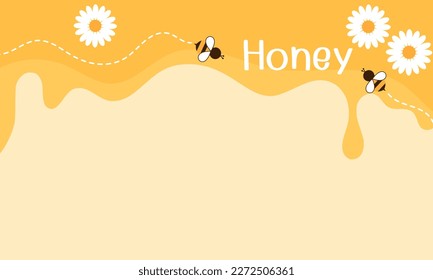 Honey drop, bee cartoons and daisy flower on yellow background vector illustration.