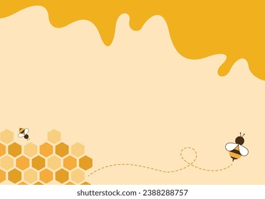 Honey drop, Beehive and bee cartoons background with copy space for text. Modern background vector illustration template.