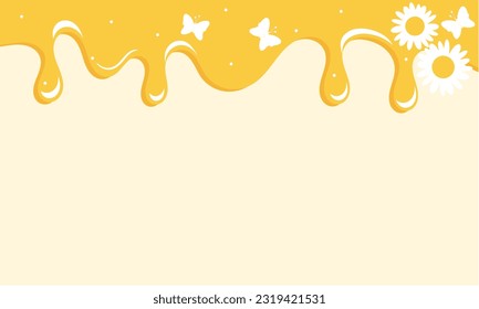 Honey drop with butterfly cartoons and daisy flower on yellow background vector illustration.