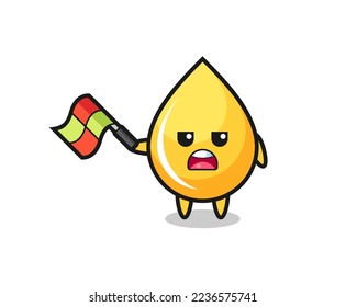honey drop cartoon as the line judge hold the flag up at a 45 degree angle , cute style design for t shirt, sticker, logo element