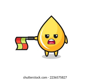 honey drop character as line judge hold the flag straight horizontally , cute style design for t shirt, sticker, logo element