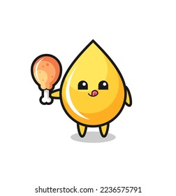 honey drop cute mascot is eating a fried chicken , cute style design for t shirt, sticker, logo element