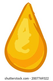 Honey drop, dripping golden nectar with liquidy texture. Isolated sweet syrup or natural organic sweetener. Melted sugary ingredient, apiary business farming production. Vector in flat style