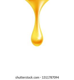 Honey drop isolated on white background, cosmetic anti age collagen  oil or caramel droplet. Jojoba, nectar syrup. Vector design.