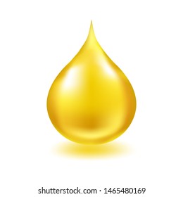 Honey drop isolated on white background, cosmetic anti age collagen  oil or caramel droplet. Jojoba, nectar syrup. Vector design.