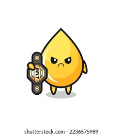 honey drop mascot character as a MMA fighter with the champion belt , cute style design for t shirt, sticker, logo element