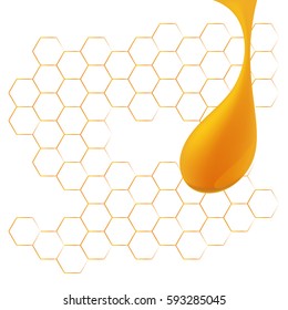 Honey drop vector and honeycomb background