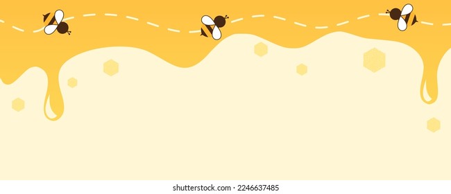 Honey drops and bee cartoons on yellow background vector illustration.