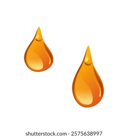 Honey drops in flat design. Gold sticky droplets, sweet apiculture product. Vector illustration isolated.