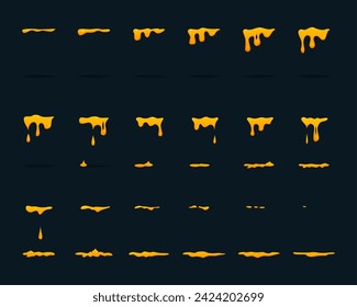 Gotas de miel fluyendo marcos de animación de aceite de oro líquido o vectores de miel