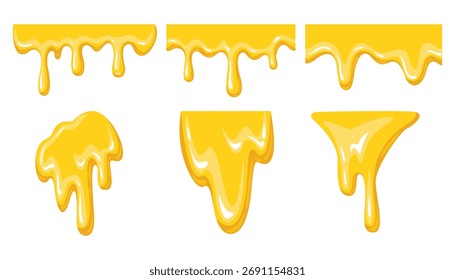 Mel cai sobre fundo branco. Coleção de gotas deliciosas de mel. Ilustração vetorial.