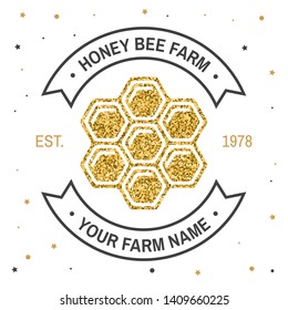 Honey farm badge. Vector illustration. Concept for shirt, print, stamp or tee. Vintage typography design with honey silhouette. Retro design for honey bee farm business
